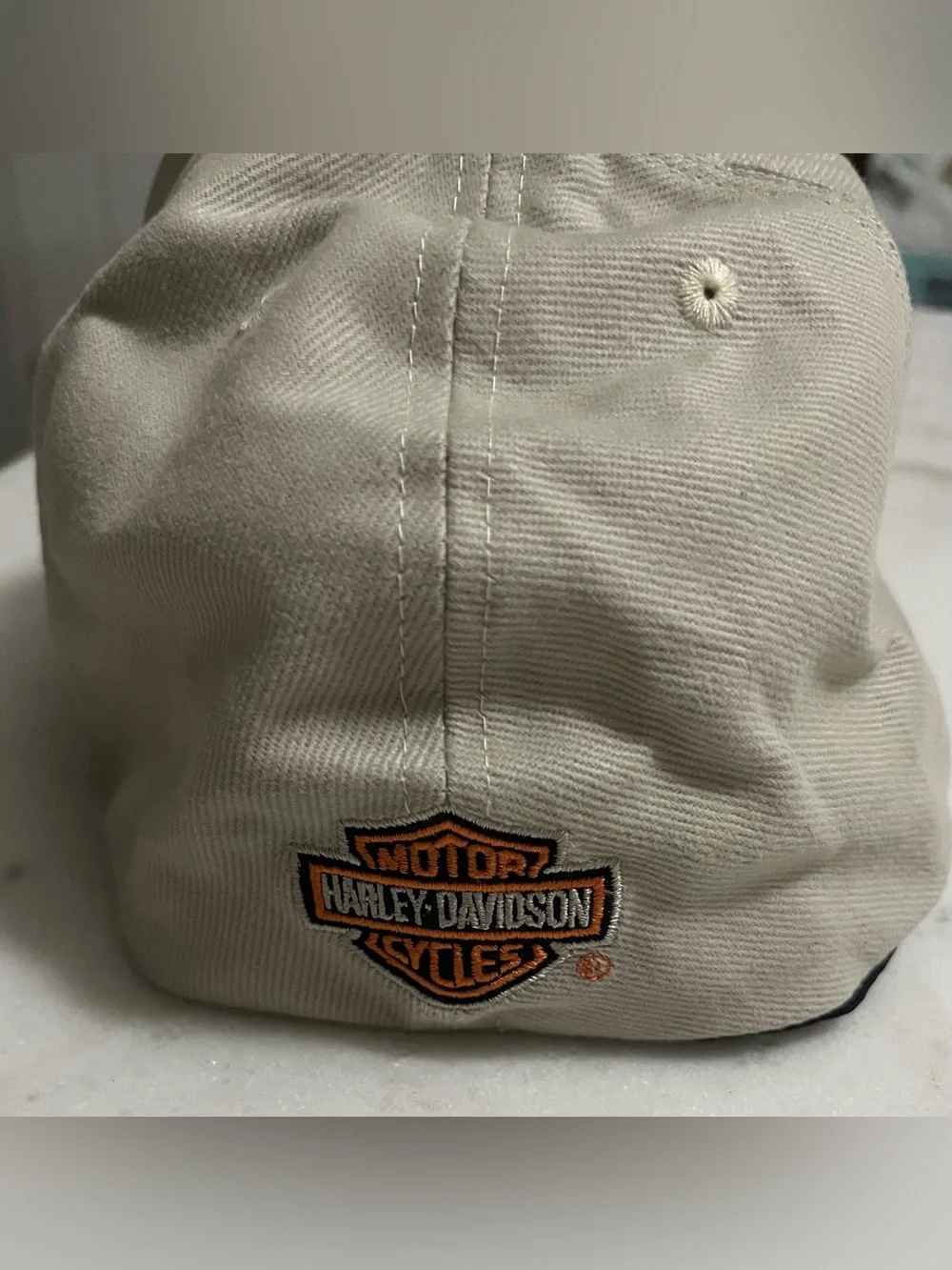 Harley Davidson Of Nassau Beige Orange Logo Fitted Size L/XL Hat Cap